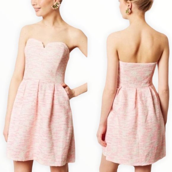 Moulinette Soeurs Anthro Pink Tweed Convertible Strapless Dress size 6 - Picture 1 of 13